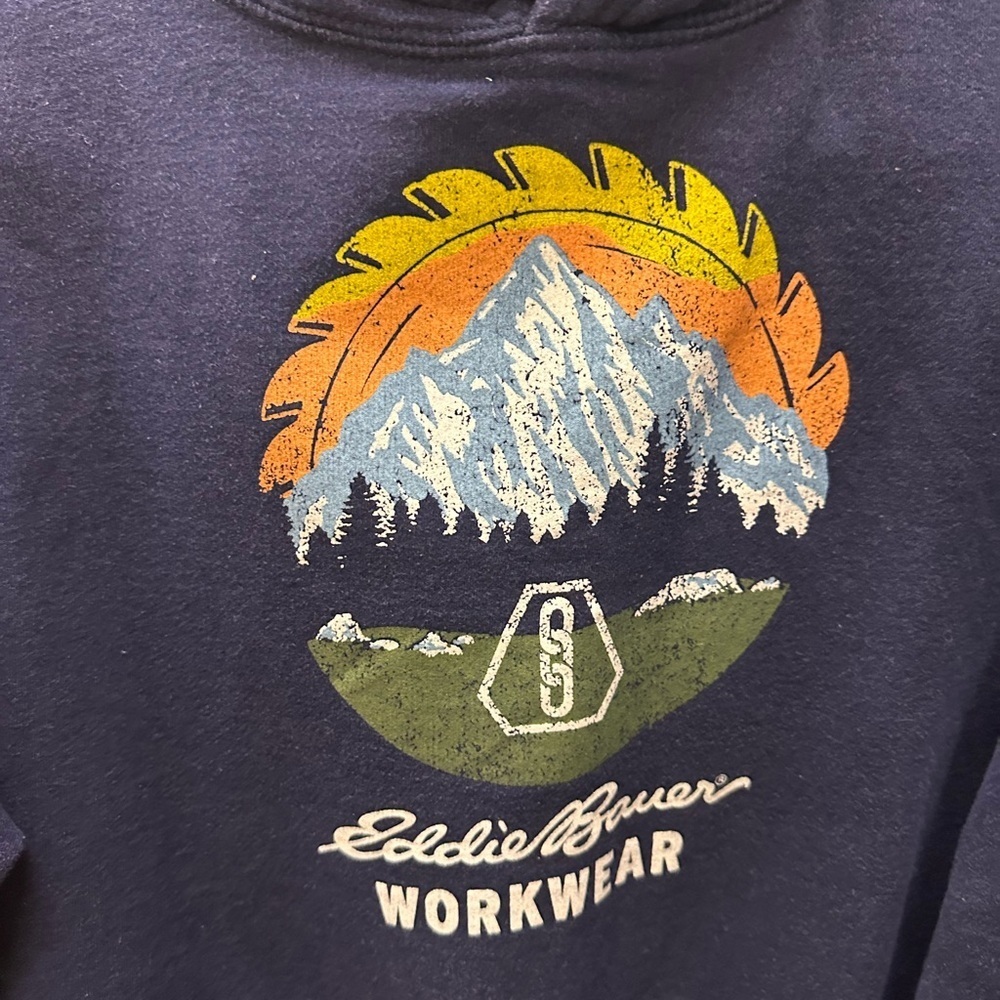 Eddie Bauer navy blue design print hoodie men’s medium - Picture 2 of 4